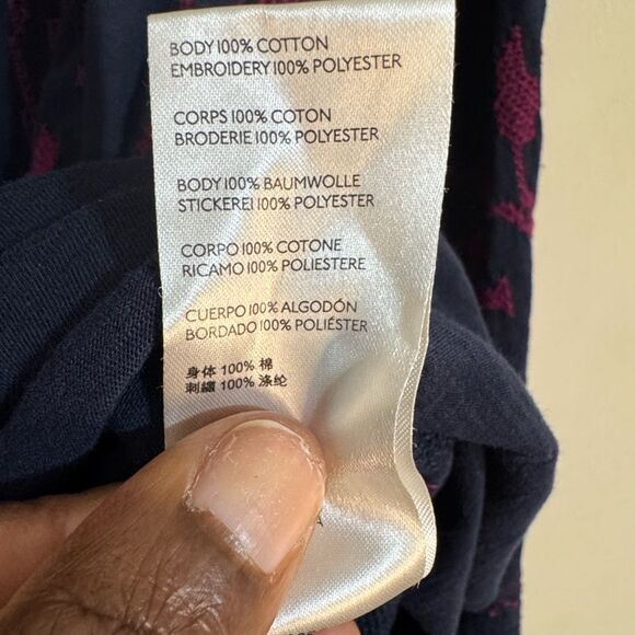 Free People Navy and Burgundy Embroidered Peasant Top size L Boho Casual - Picture 9 of 14